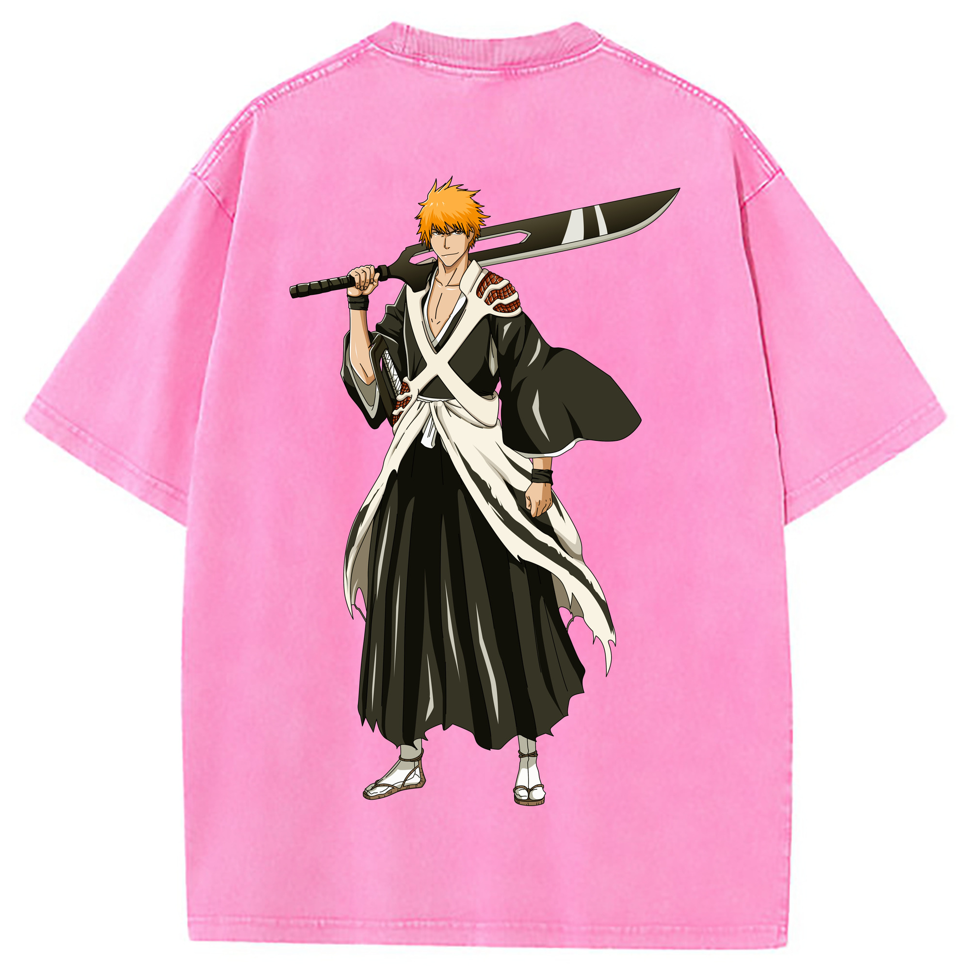 （画像用） ブリーチ 黒崎一護（くろさき いちご）BLEACH Kurosaki Ichigo 綿100% ヴィンテージ風 半袖Tシャツ（背面プリント）